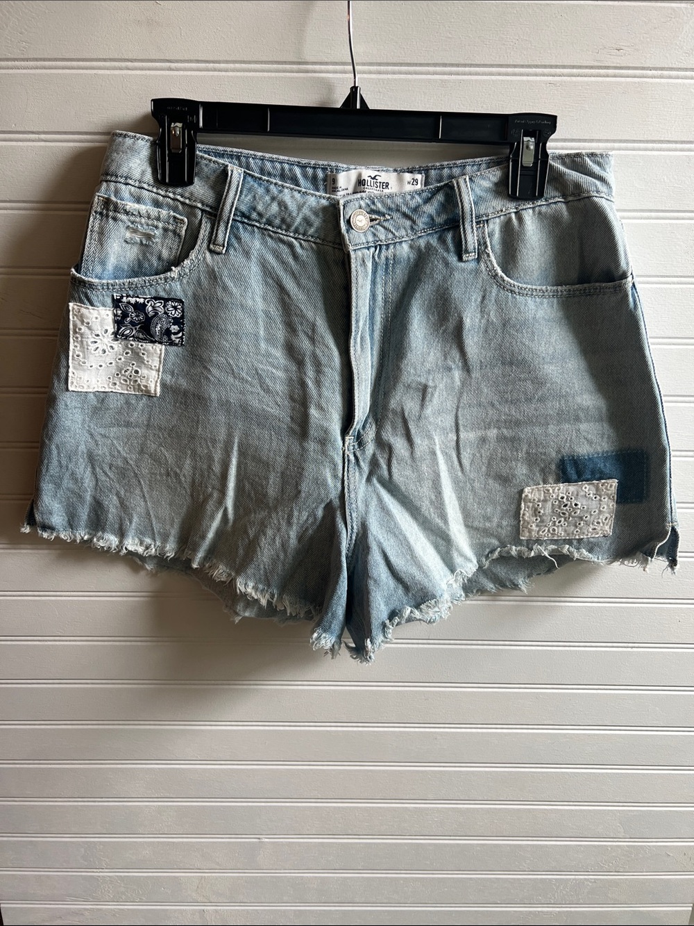 Hollister Light Blue Denim Patchwork Cutoff Shorts